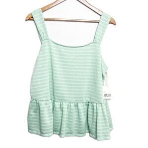 New‎ with Tag A.n.a Women's Cameo Green Peplum Sleeveless Stripe Tank Top Blouse